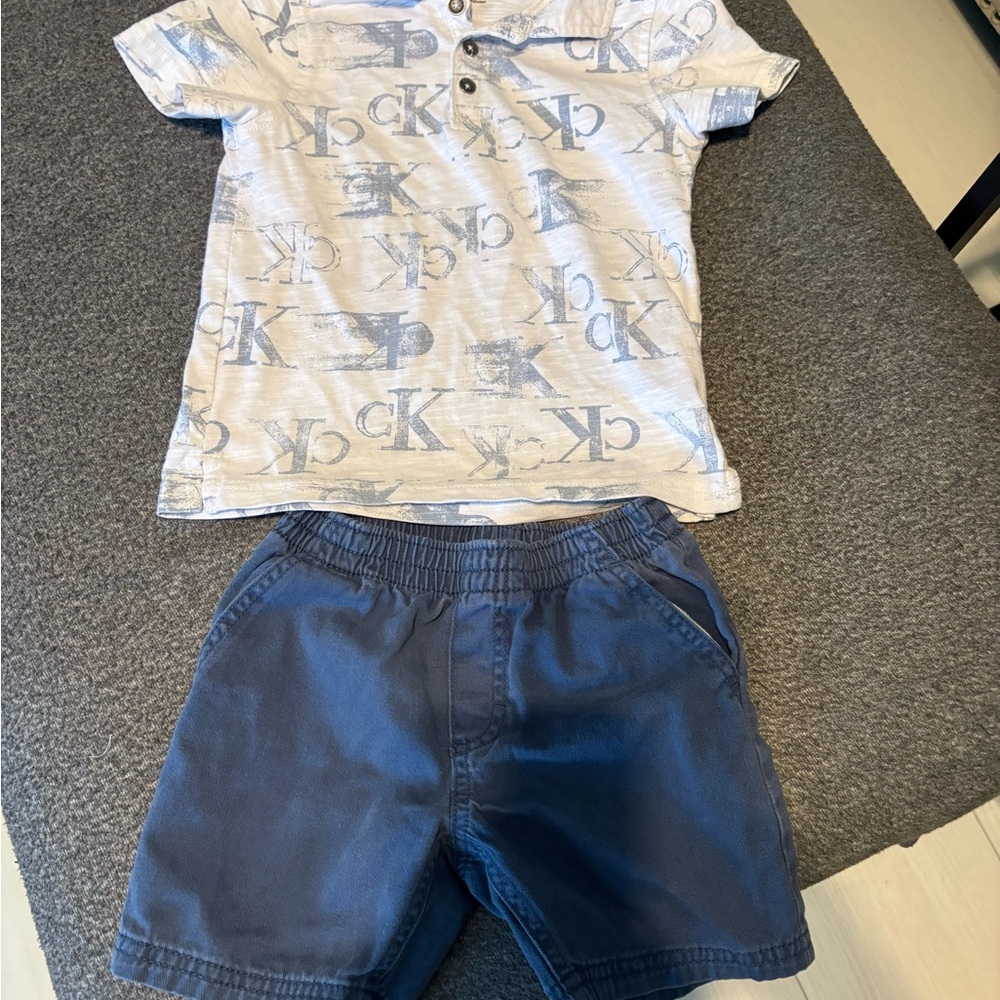 Calvin Klein Logo Polo Shirt and Blue Shorts Set